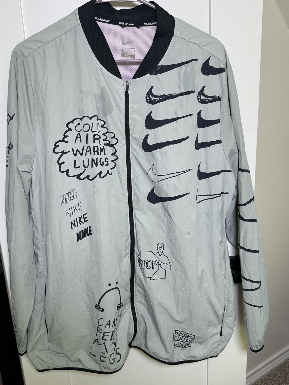 Nike Light Gray and Black Nathan Bell Running Jacket with Graphic Accent